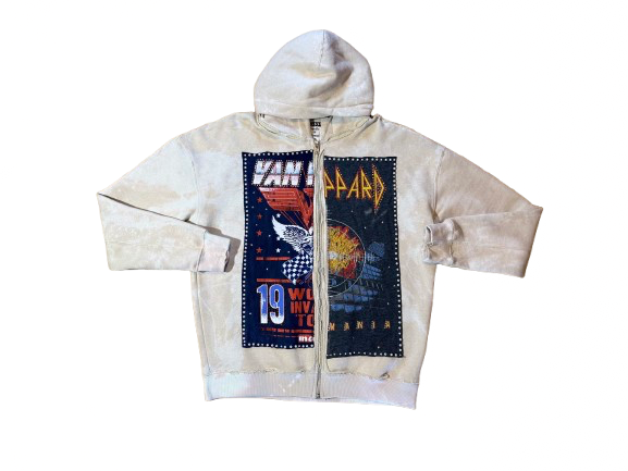 Acid-washed Van Halen x Def Leppard Zip-Up Hoodie