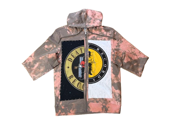 Acid-washed Pink & Grey Death Row Records Zip-Up Hoodie