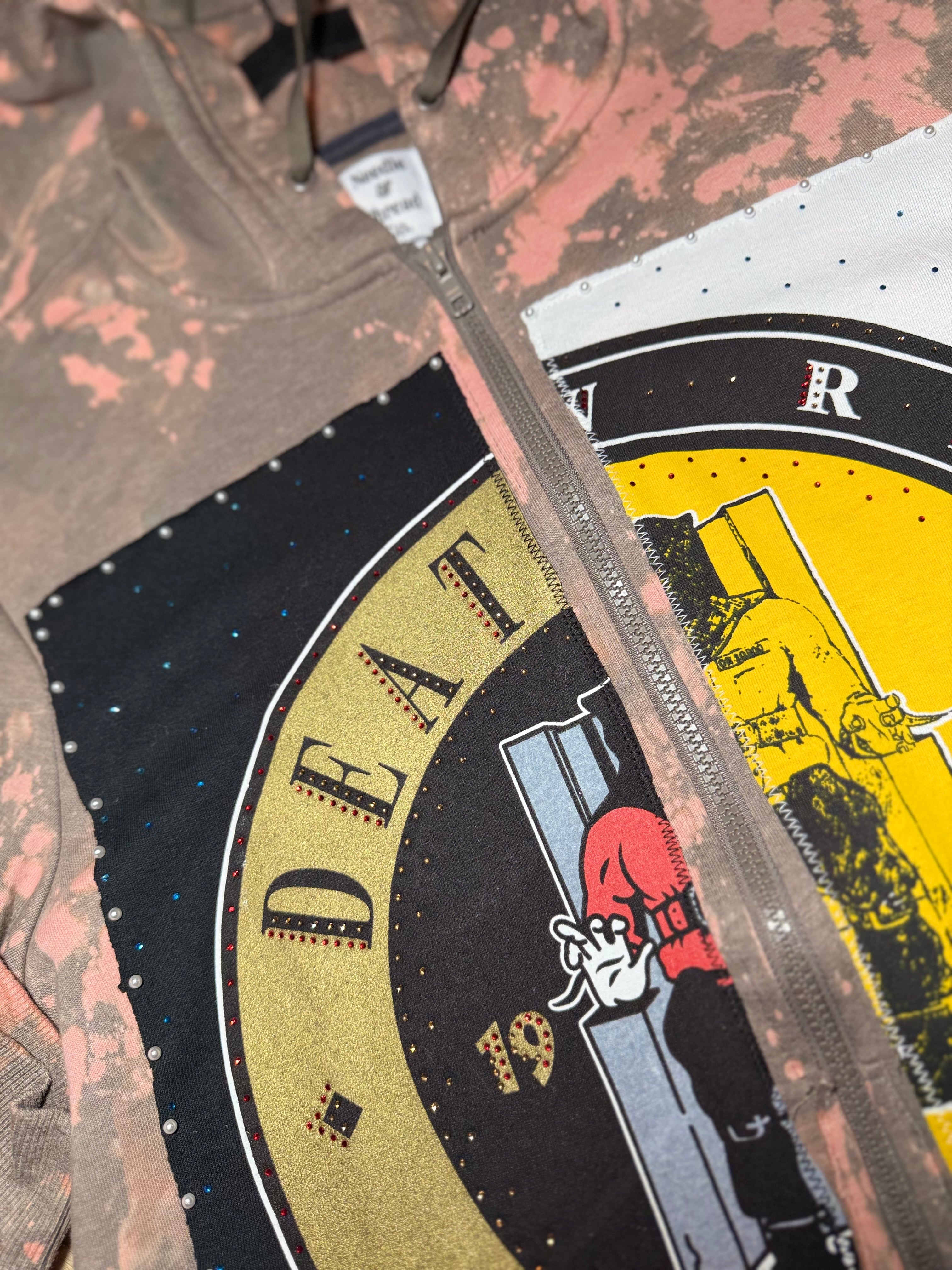 Acid-washed Pink & Grey Death Row Records Zip-Up Hoodie