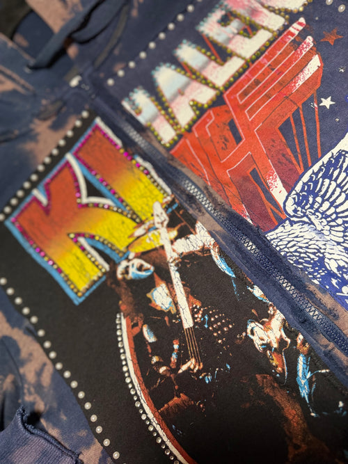 Acid-washed Blue KISS x Van Halen Zip-Up Hoodie